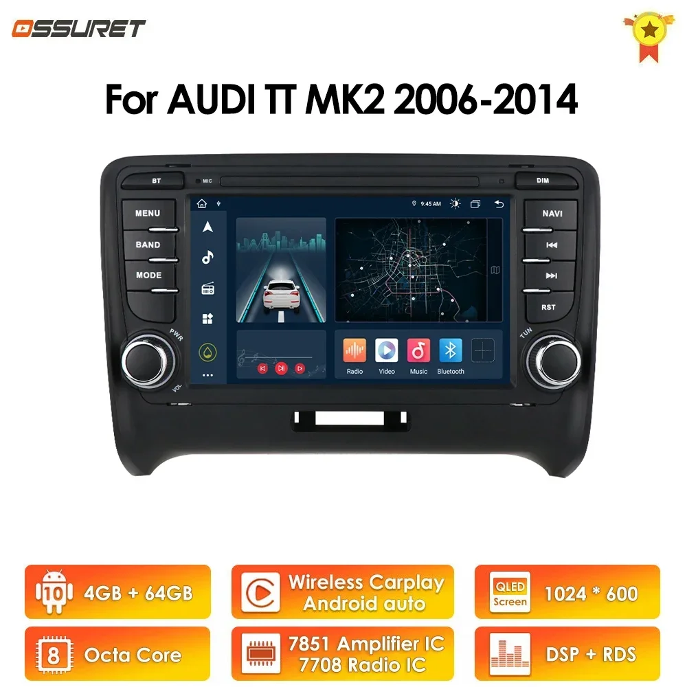 

2din Android Auto Radio Stereo Player for Audi TT MK2 8J 2006 - 2014 Car Radio Multimedia Audio Video GPS Carplay Auto WIFI DSP