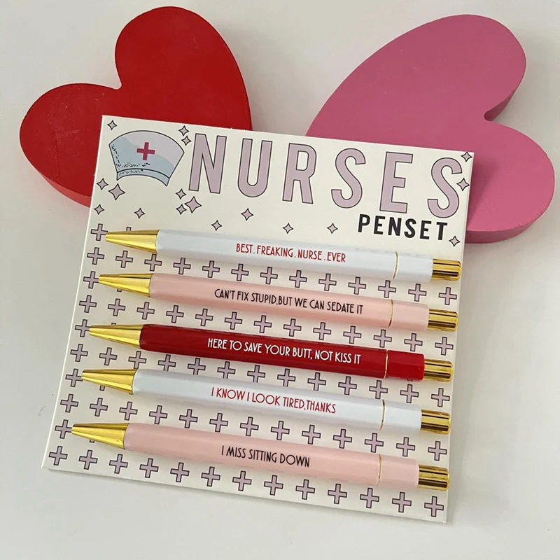 5 Piece Nurses Pen With Mood Word Multifunctional Portable Funny Nurses Ballpoint Pen Set Nurses Writing Pen Daily Use Plastic