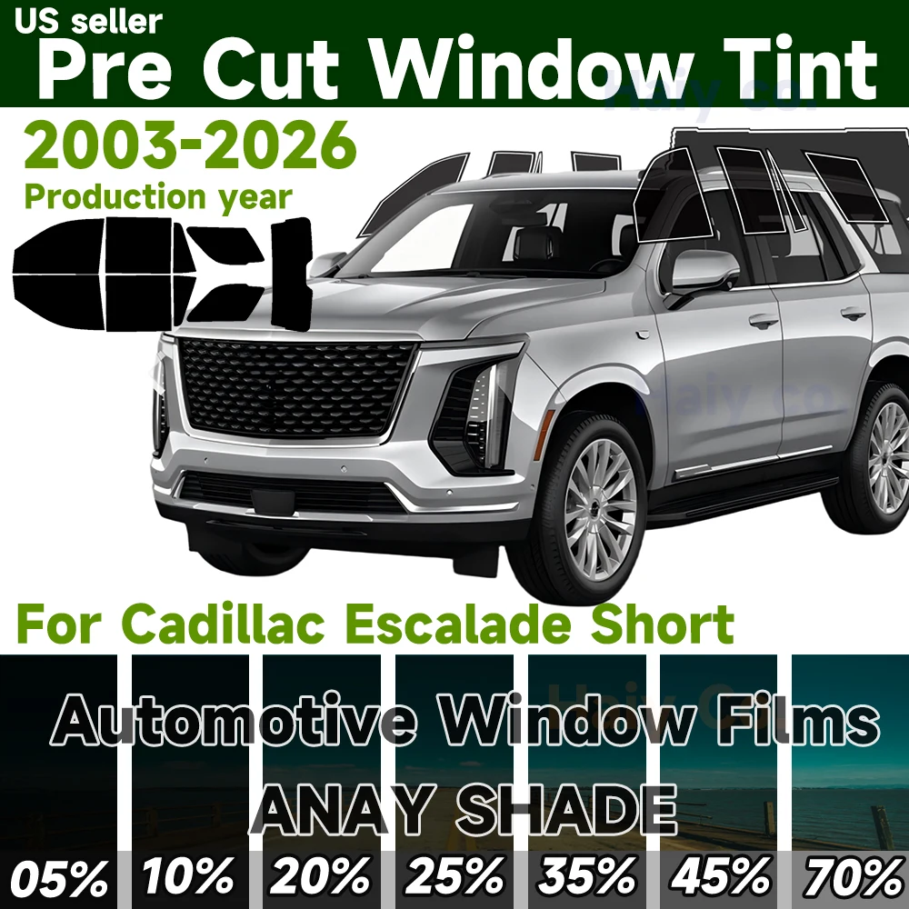 Film teinté prédécoupé pour vitres de voiture Cadillac Escalade Short 2003-2026 – Protection solaire UV et chaleur, film de confidentialité 2 couches