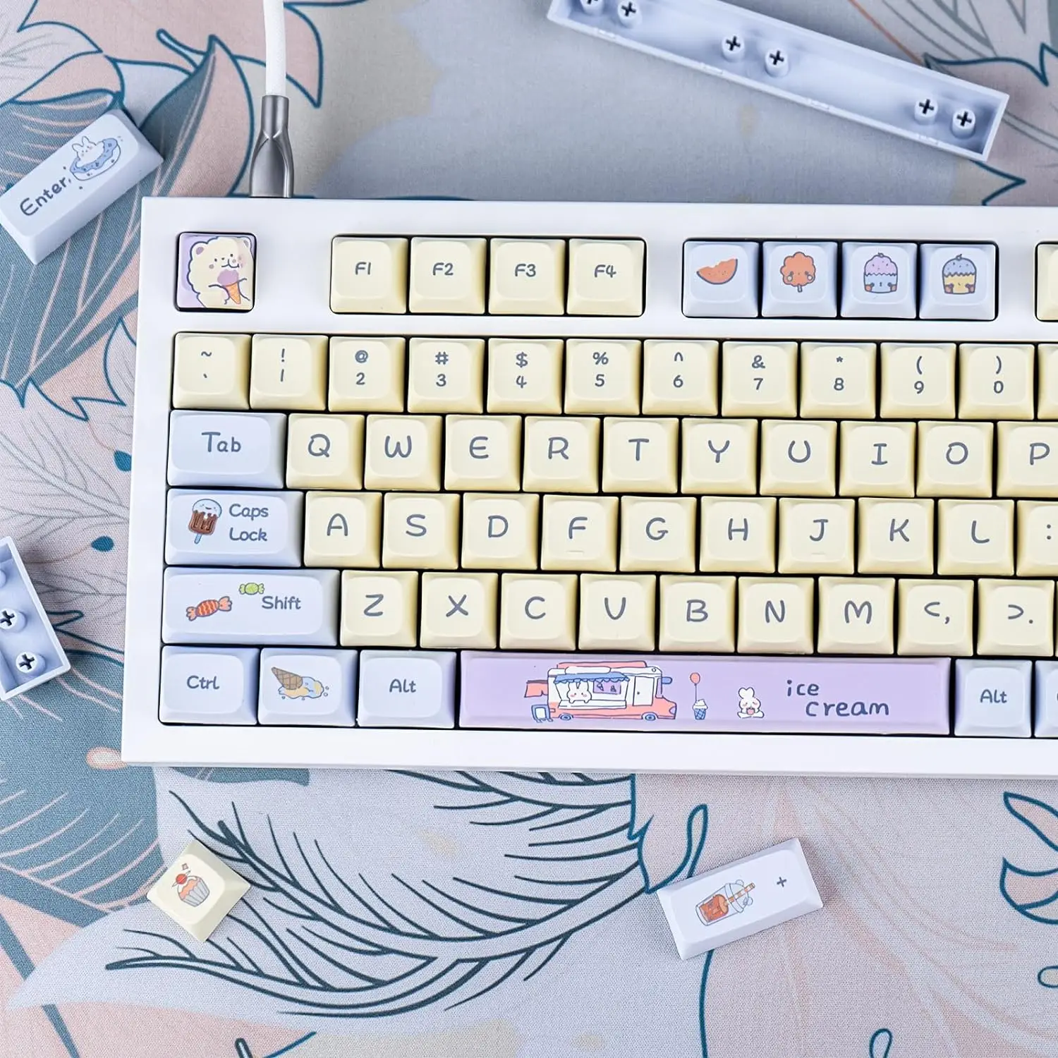 Imagem -04 - Conjunto de Keycaps Pbt Xda Low Profile Keycaps 65 Keycaps Creme Bonito Kawaii Dye-sub 133 Chaves