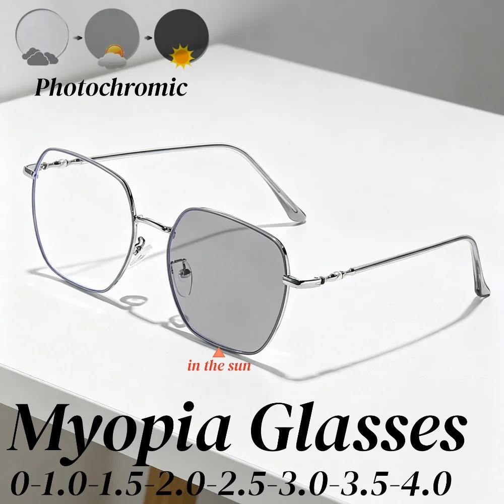 

Unisex Fashionable Retro Photochromic Myopia Glasses Anti-Blue Light Near Sight Glasses HD Square Frames Short Sight Eyeglasses