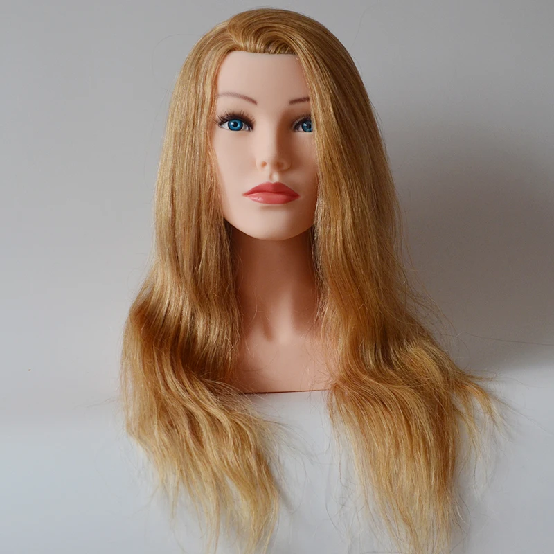 Hoogwaardige Mannequin Hoofd 100% Real Natural Human Hair 24 "Kappers Hoofd Dummy Poppen Blond Haar Training Hoofd Met schouder