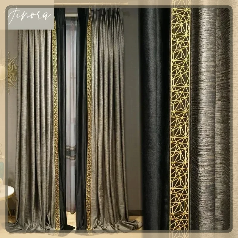 

Luxury Velvet Curtains for Living Room Bedroom Blackout Gray Lace Splicing Window Curtains Tulle High-end Customization Fashion
