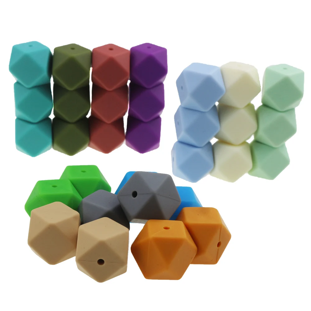 

50pcs 17mm Hexagon Silicone Beads For DIY Teething Necklace Pendant Silicone Teething Beads Food Grade Silicone Teething Beads