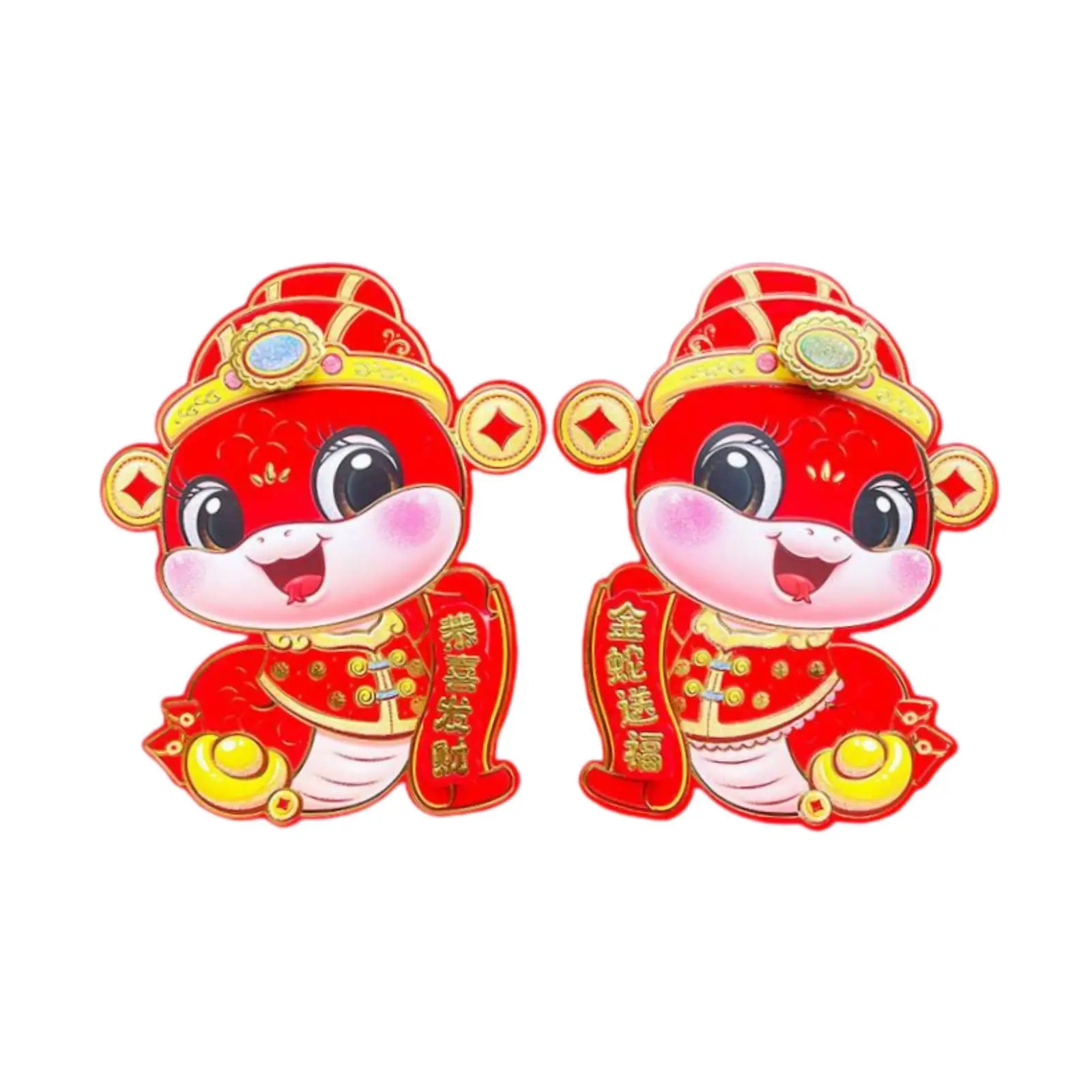 2x Chinese New Year Door Stickers 2025 Spring Festival Wall Decals Scene Layout Snake Year Window Clings for Dining Room