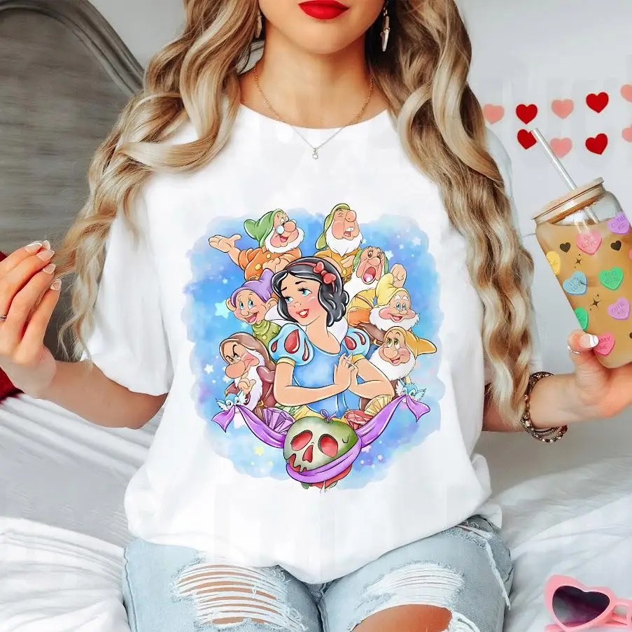 

Женская рубашка Disney Snow White с короткими рукавами, хлопковые футболки Disney Snow White Seven Dwarfs, летние топы, женская футболка