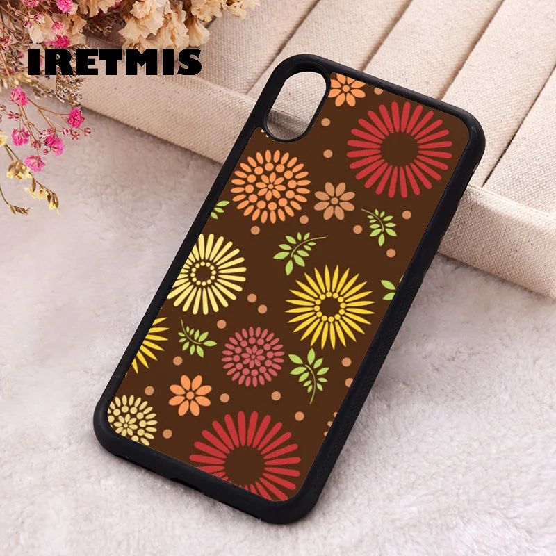 Iretmis 5 5S SE 2020 Phone Cover Case for iPhone 6 6S 7 8 Plus X Xs XR 11 12 13 MINI 14 Pro Max Silicone Brown Floral Pattern