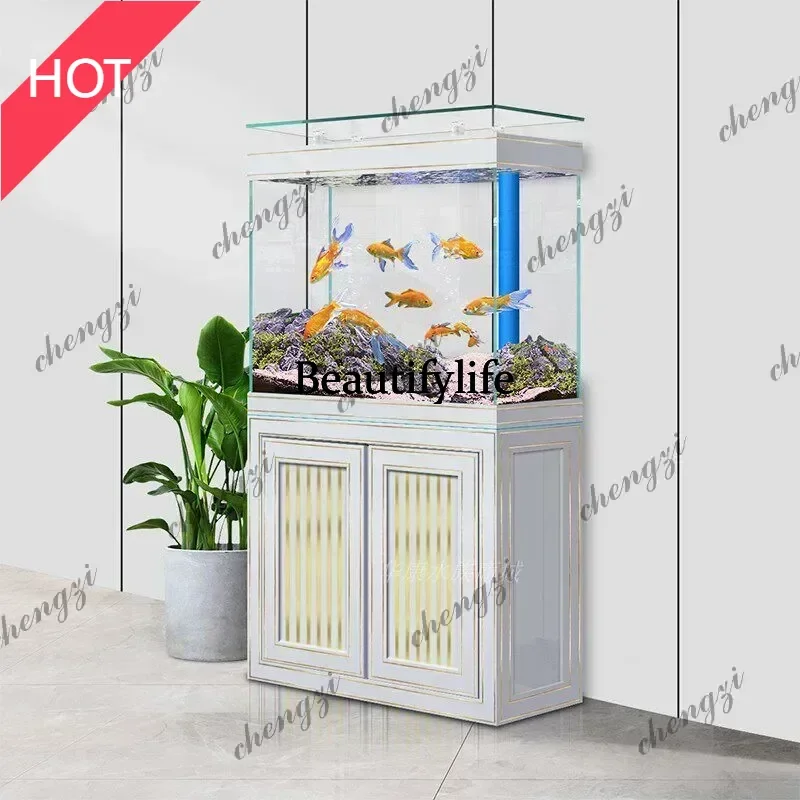 Fish tank living room home custom large bottom filter ultra-white glass aquarium living room floor partition wall