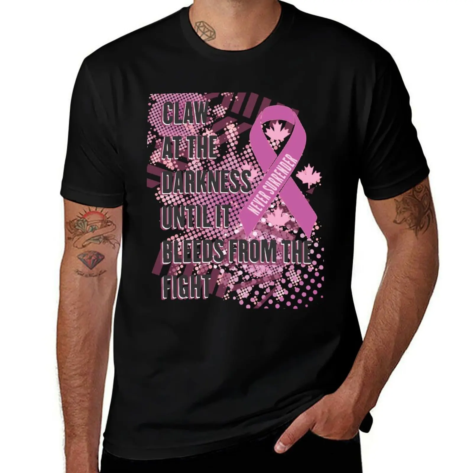 Breast Cancer Awareness Never Surrender T-Shirt Big and Tall Casual T-Shirt