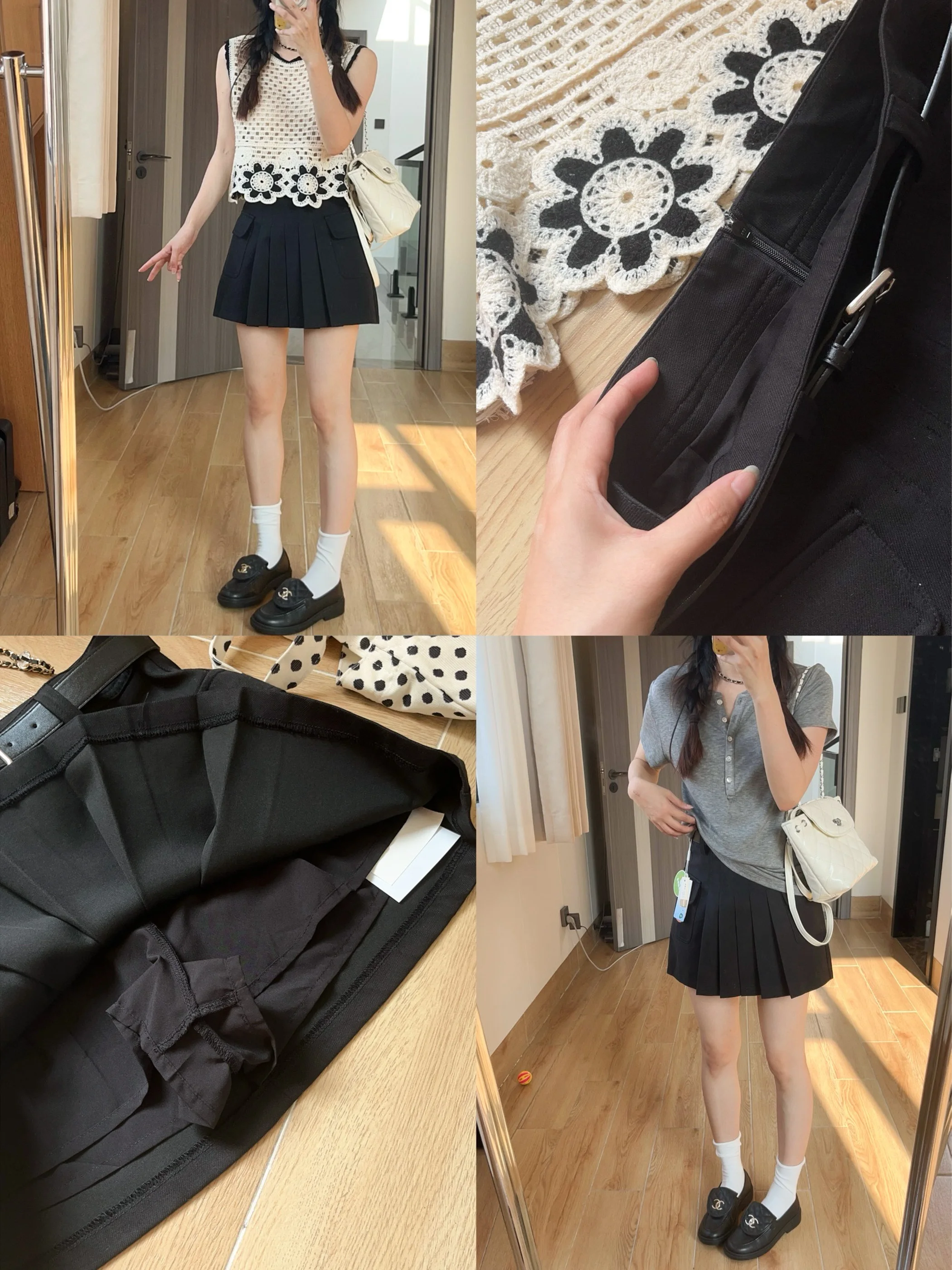 High Waist A-Line  Skirt Black Anti-Light Cotton Pleated Workwear Style Women's Half Body Skirt Prevents Exposure