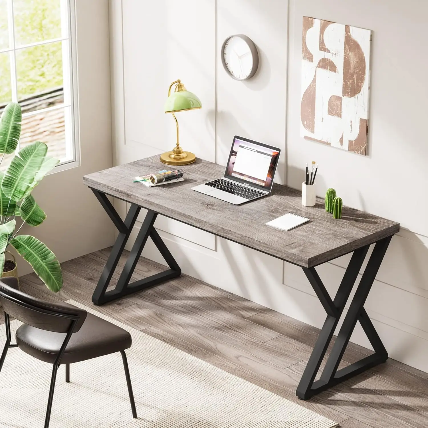 Tribesigns Writing Computer Desk, 55 inch Heavy Duty Study Desk with Z-Shaped Metal Leg, Modern Simple Home Office Computer Desk