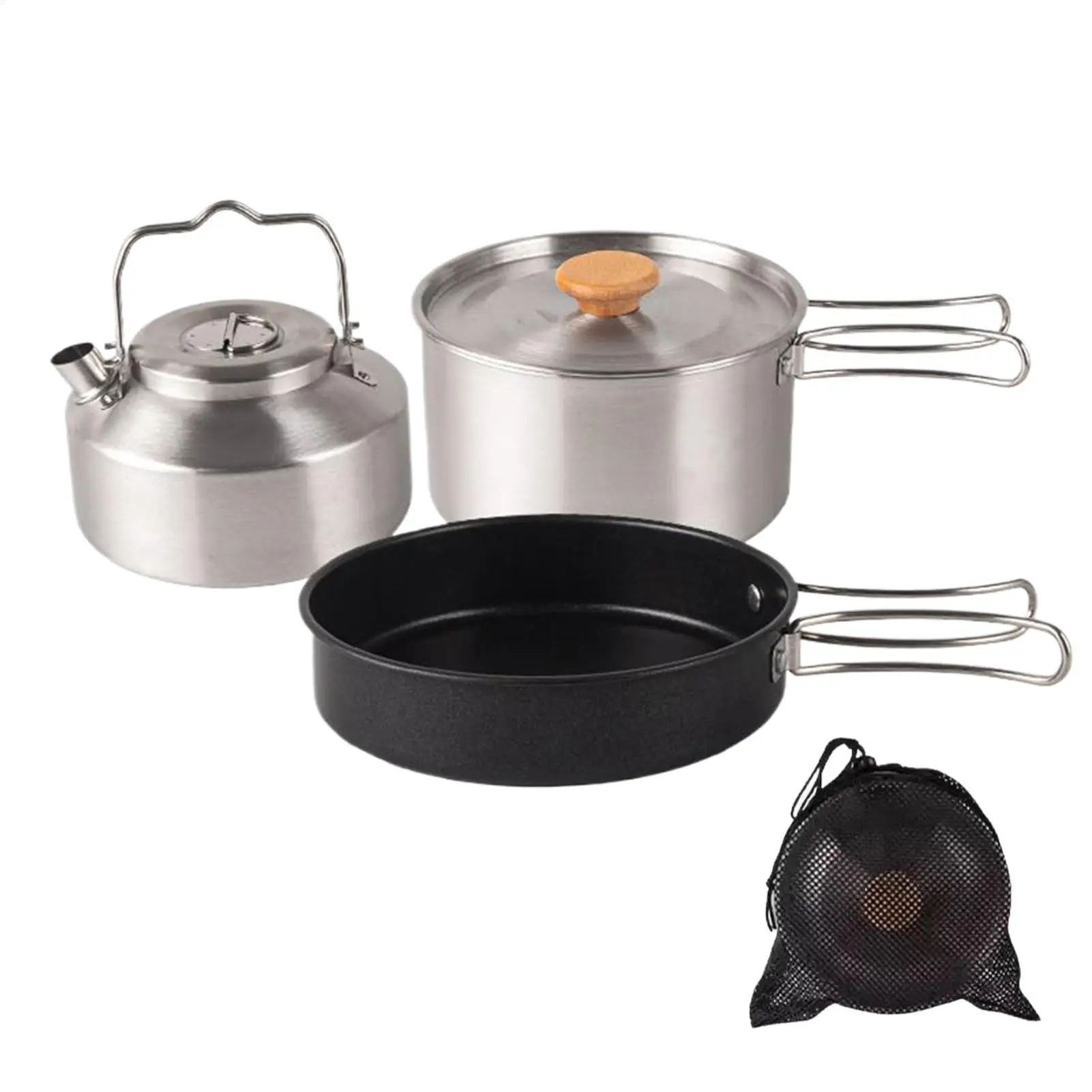 

3pcs Camping Cookware Set Non-Stick Stainless Steel Pots & Pans with Storage Bag for Backpacking Outdoor Picnic Travel, Home Use