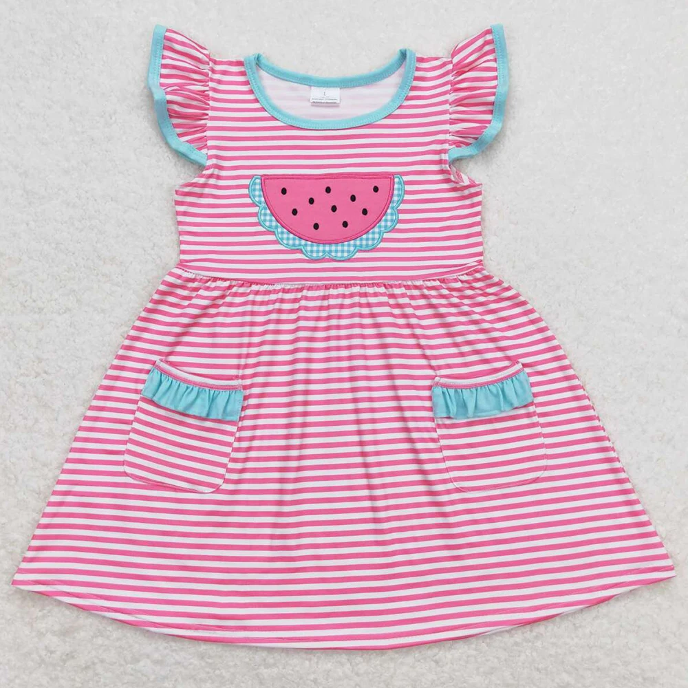 Hot Sale Baby Girls Clothes Stripes Watermelon Tunic Top Shorts Sets Match Girls Dress Wholesale Summer Girls Sister Clothing