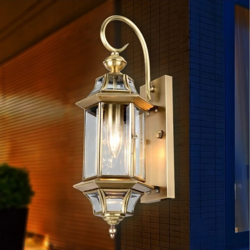 European Outdoor Waterproof Copper Wall Lamps Corridor Aisle Bedroom Bedside Courtyard Luxury Accessories LED Sconces Lighting