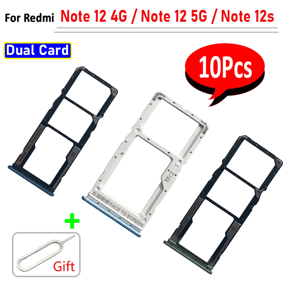 10Pcs，NEW Dual Card For Xiaomi Redmi Note 12 4G 12S 13 5G Pro Plus SIM Card Tray chip slot drawer Holder Adapter Accessories