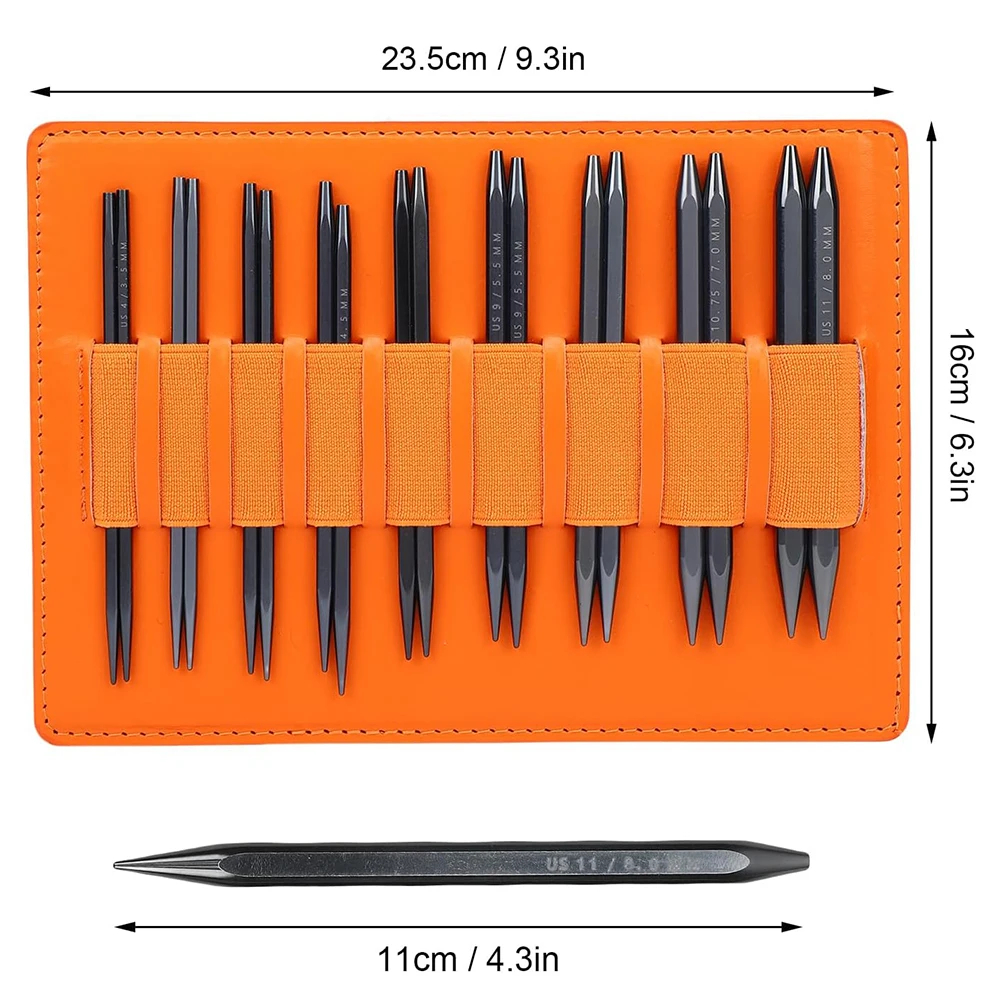 Set of 9 Pairs Square Knitting Needles Set 3.5 to 8.0mm 11cm Removable Ring Needle Alumina Sewing Tool with 4 Cables Accessories