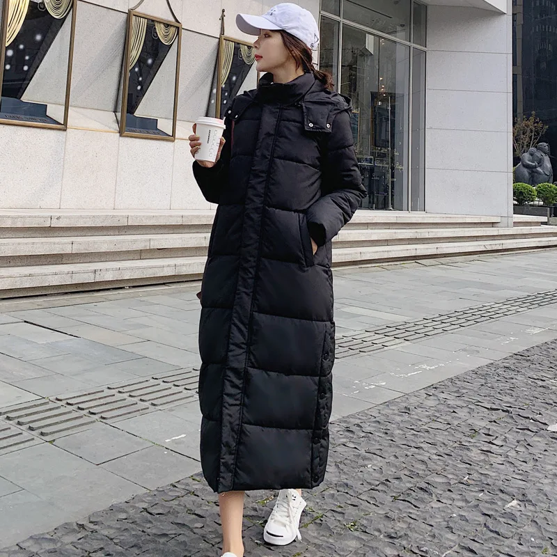 Long Thick Parka Coat Women Hat Detachable Loose College Over Knee Cotton Coat 2022 Winter New Coat Casual Comfort Ins Style