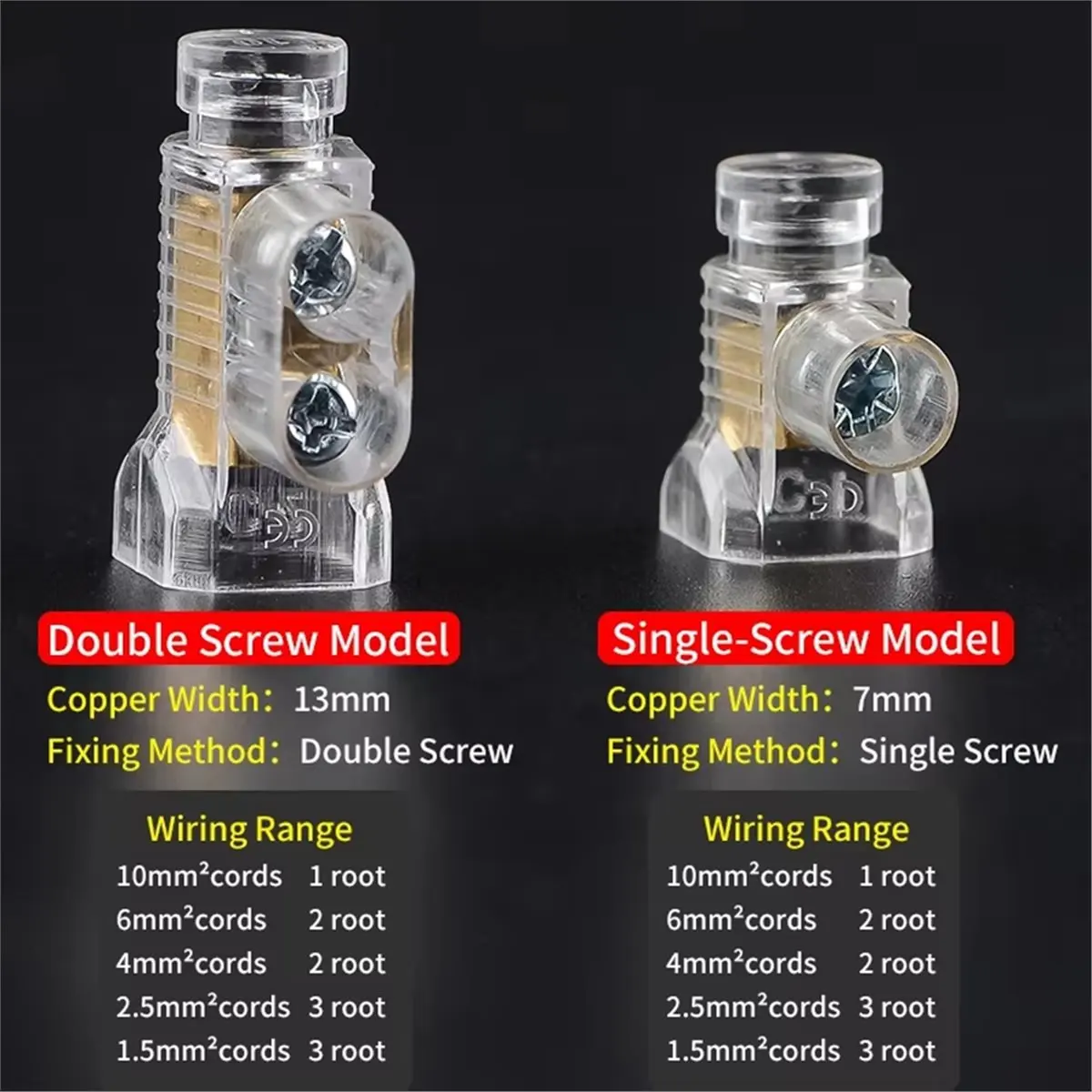 50Pcs PC Terminal Block 1 Ways Transparent Pure Copper Closed Easy Terminal Double Ports Crimping Cap 1/2 Position A