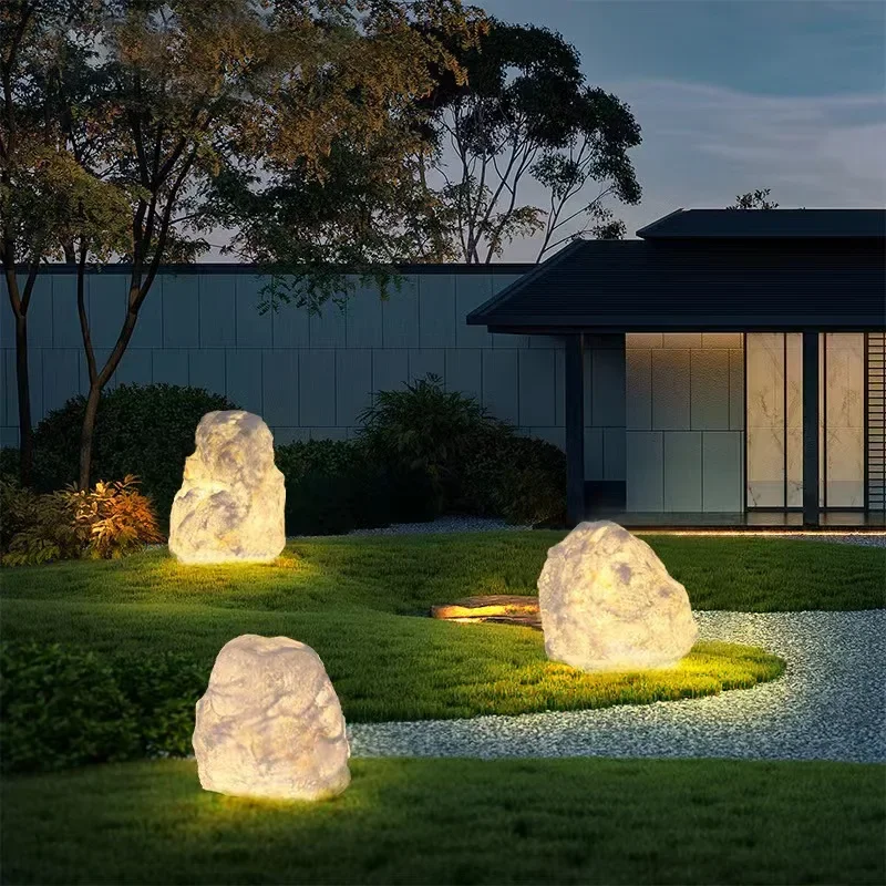 Outdoor Lawn Lights with Waterproof Garden Courtyard Landscape Lighting with Natural Stone Design