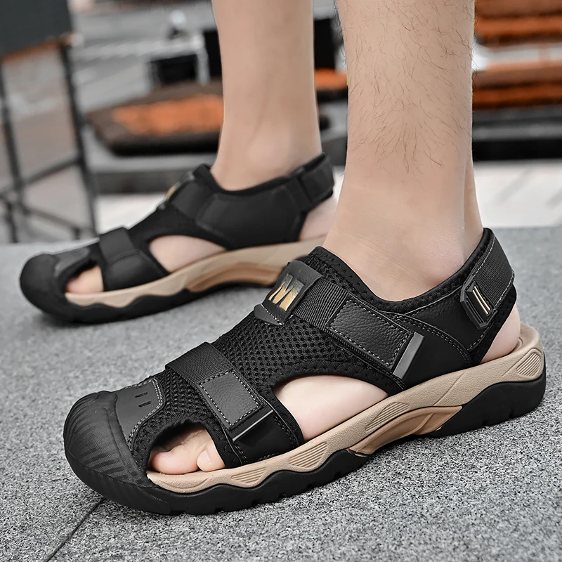 Summer Men Sandals Genuine Leather Mens Casual Shoes Outdoor Beach Walking Sneakers Breathable Fashion Man Tourism Sandals