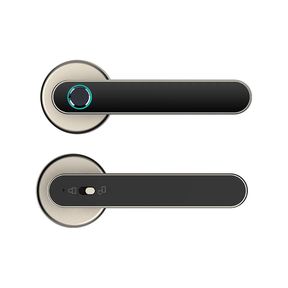 Modern Single Latch Biometric Lever Handle Lock Set with Tuya TTLock App Digital Fingerprint Handle Smart Door Lock for Bedroom