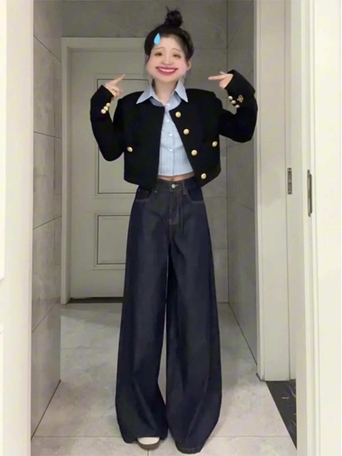

Loose Wide Leg High Waist Blue Jeans Women's plus Size Comfortable Fit Casual Trousers Spring Autumn Season Denim Pants