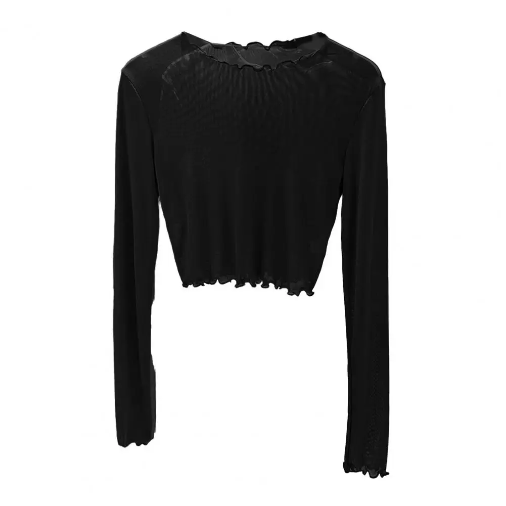 

Women Regular Fitting Tops Stylish Women's Summer Mesh Perspective Tops for Sun Protection Daily Wear Long Sleeve Round Neck