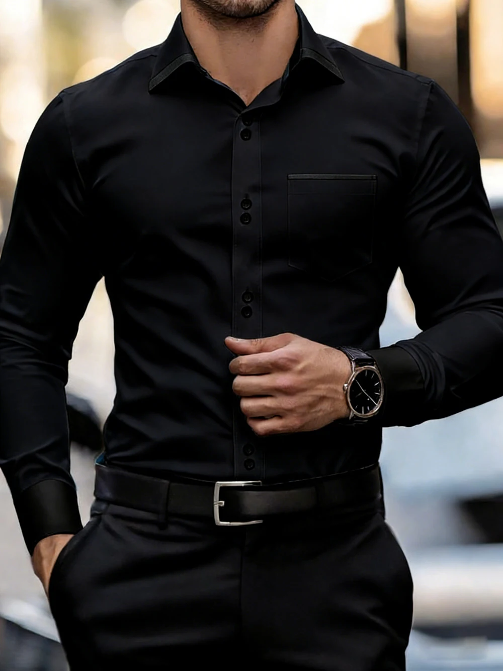Men's Simple Fashion Multi-Button Long Sleeve Shirt, Colorful Loose Large Size Printed Shirt, Business Formal Social Men's Cloth