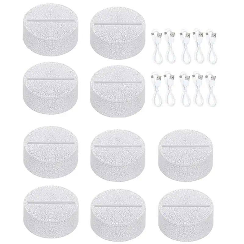 LLCS-10Pcs Acrylic 3D LED Lamp Base Table Night Light Base 7 Color Adjust ABS Battery Or USB Operated Lighting Parts