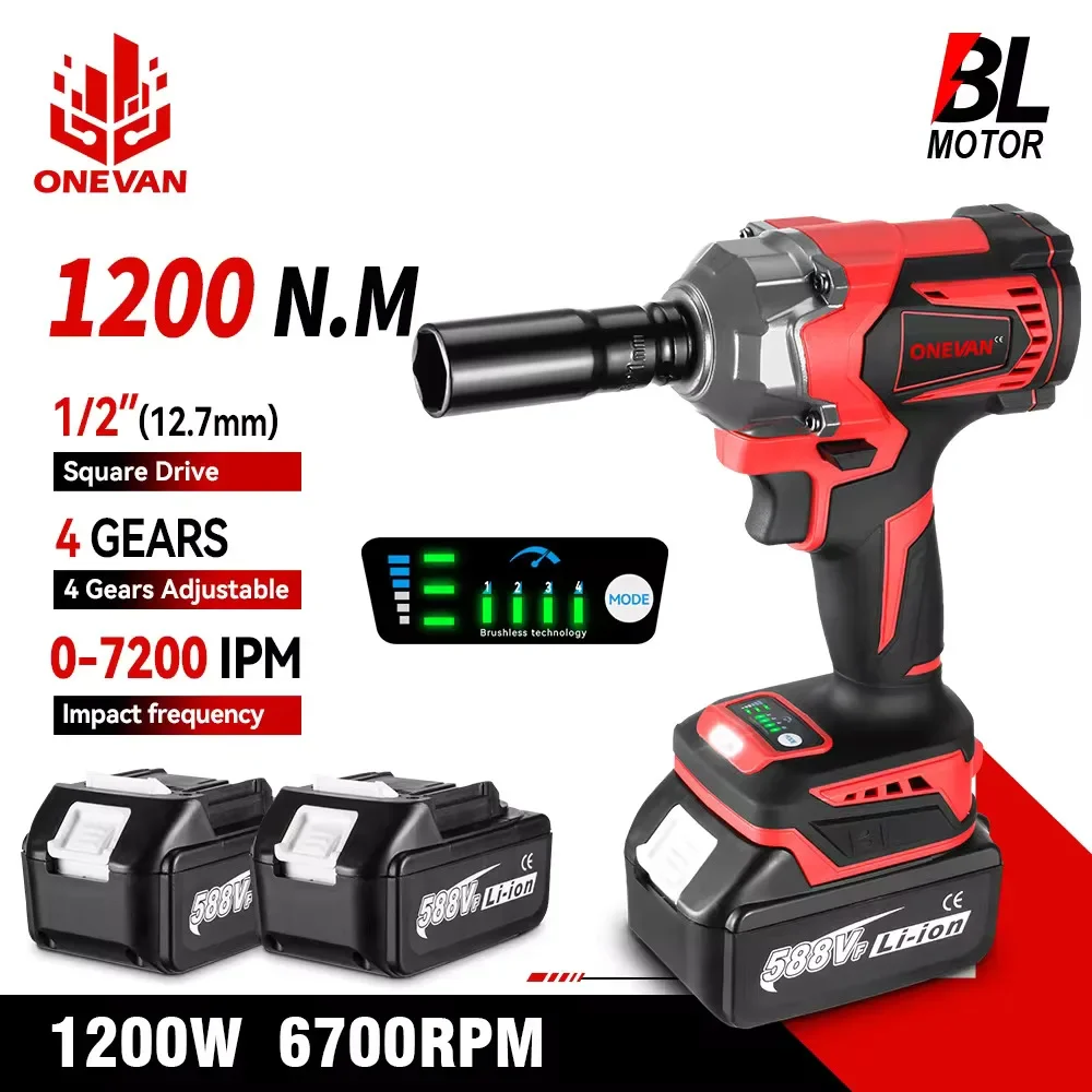 1200N.M Torque Brushless Electric Impact Wrench 1/2\'\' Cordless Screwdriver Lithium-Ion Battery Power Tool for Makita 18V Battery