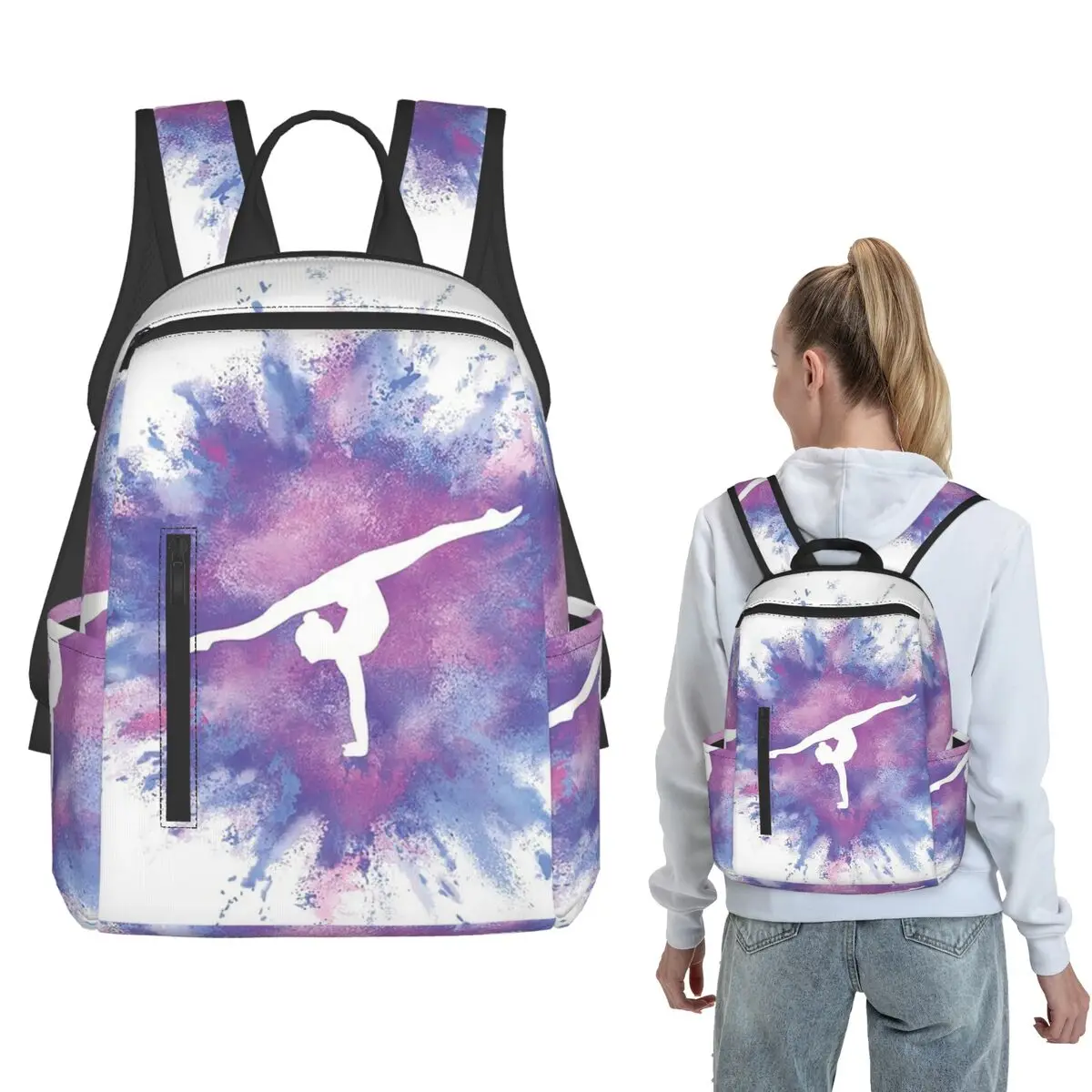 

Colorful Tie-Dye Gymnastics Silhouette Backpack Daypack Children BookBag School Bag Shoulder Bags for Men Women