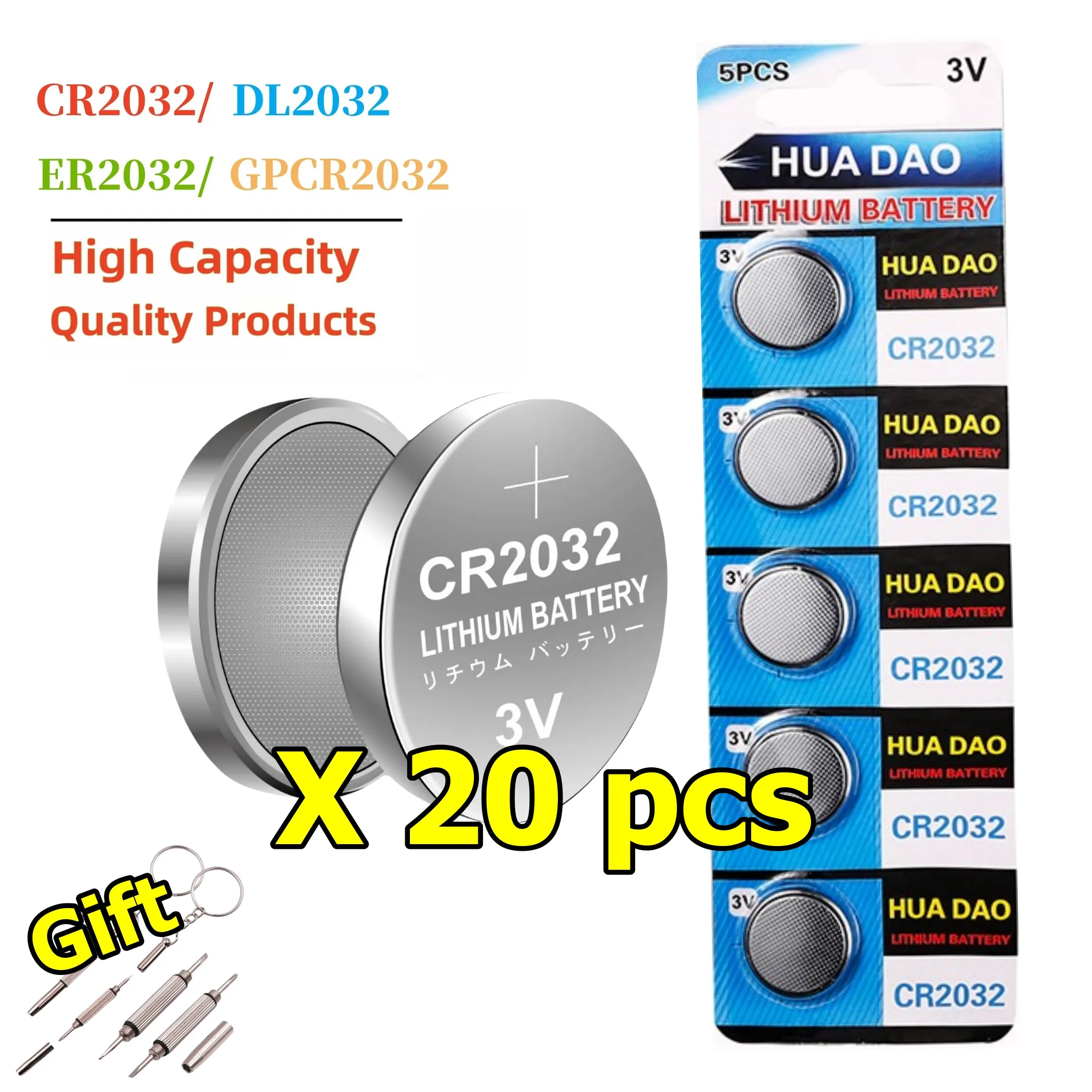 

20PCS CR2032 210mAh 3V Lithium Battery CR 2032 For Watch, Toy, Calculator, Car Key, DL2032 ECR2032 Button Coin Cells