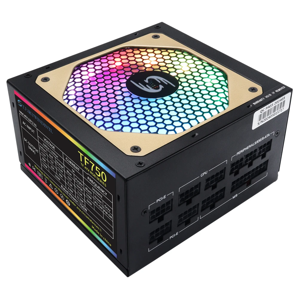 750W ATX RGB Power Supply Full Modular, 85% Efficiency Gaming PC PSU, Active PFC, 110-230V, 20+4PIN, 2x 4+4PIN CPU