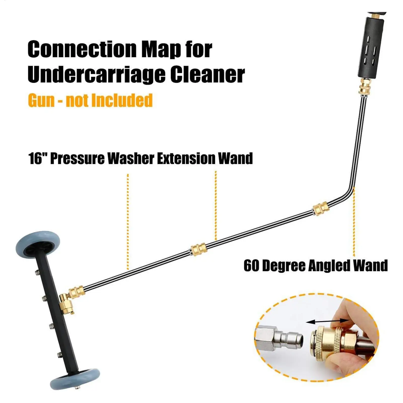 Undercarriage Pressure Washer 16 Inch 4000 PSI Surface Cleaner Attachment with 2 Extension Wands for Truck Car Frame Driveway