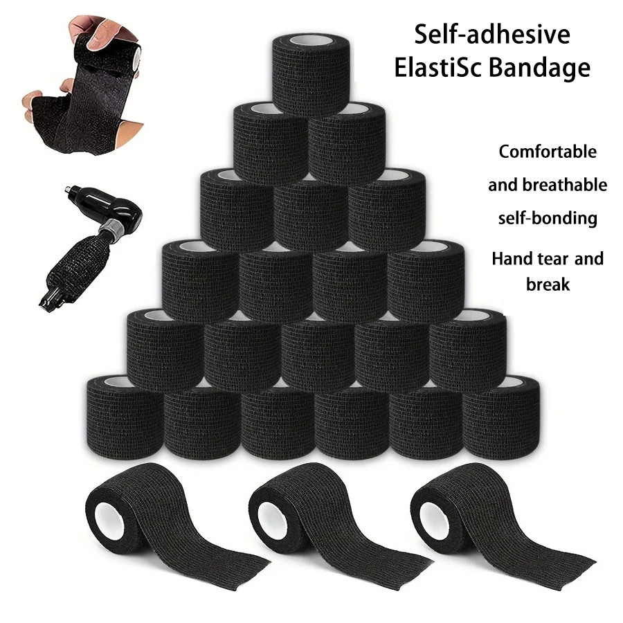 10PCS Elastic Bandage Self-adhesive Tattoo Machine Handle Bandage Fitness Training Shockproof Non-slip Black Sports Tape