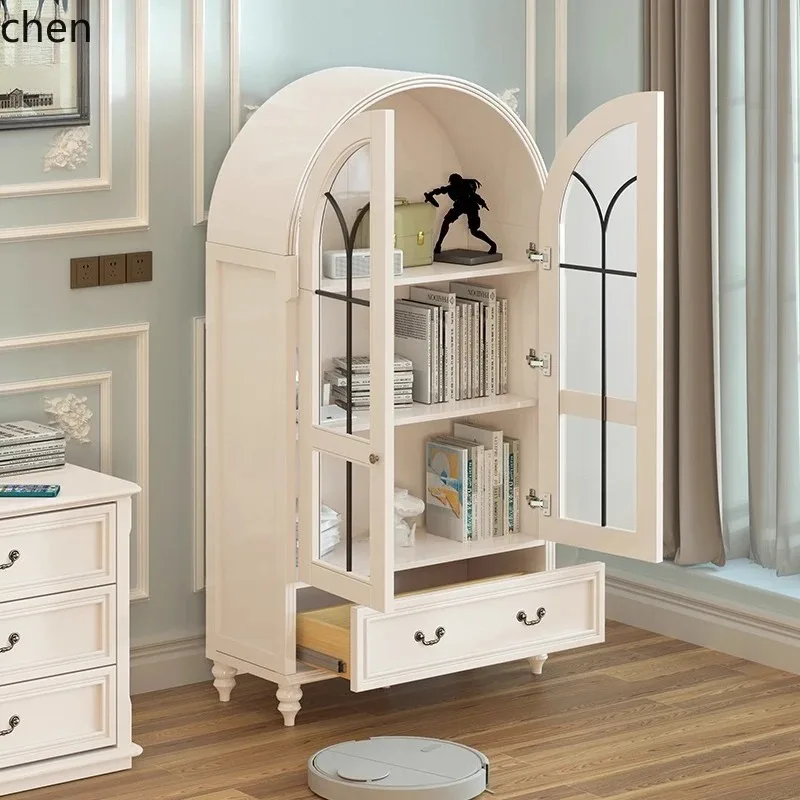 Retro Solid Wood Wall-Mounted Study Storage Cabinet Wine Cabinet Arch Dustproof Bookcase Storage DisplayN10