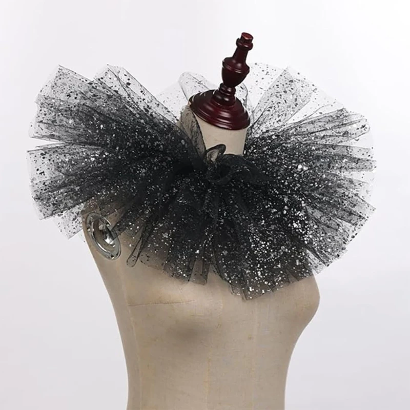 Selendang Kerah Imitasi Jaring Ruffle Berlapis untuk Pesta Bertema Ruff Leher Victoria