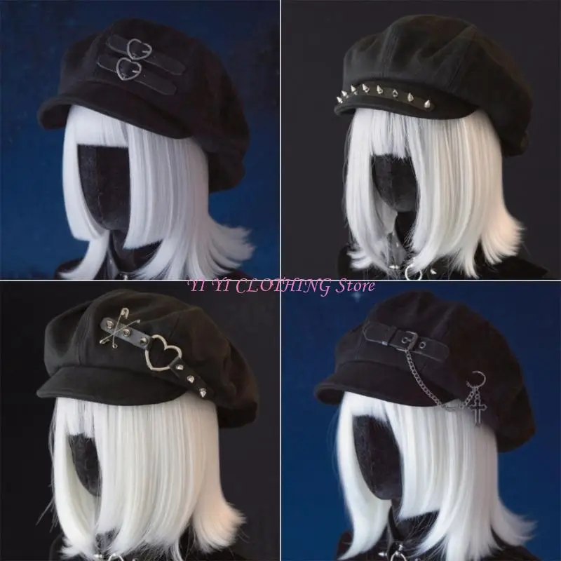 N5KF قبعة رسام بريطانية أنيقة من تظهر قبعة سائقة أجرة ذات وجه صغير #3