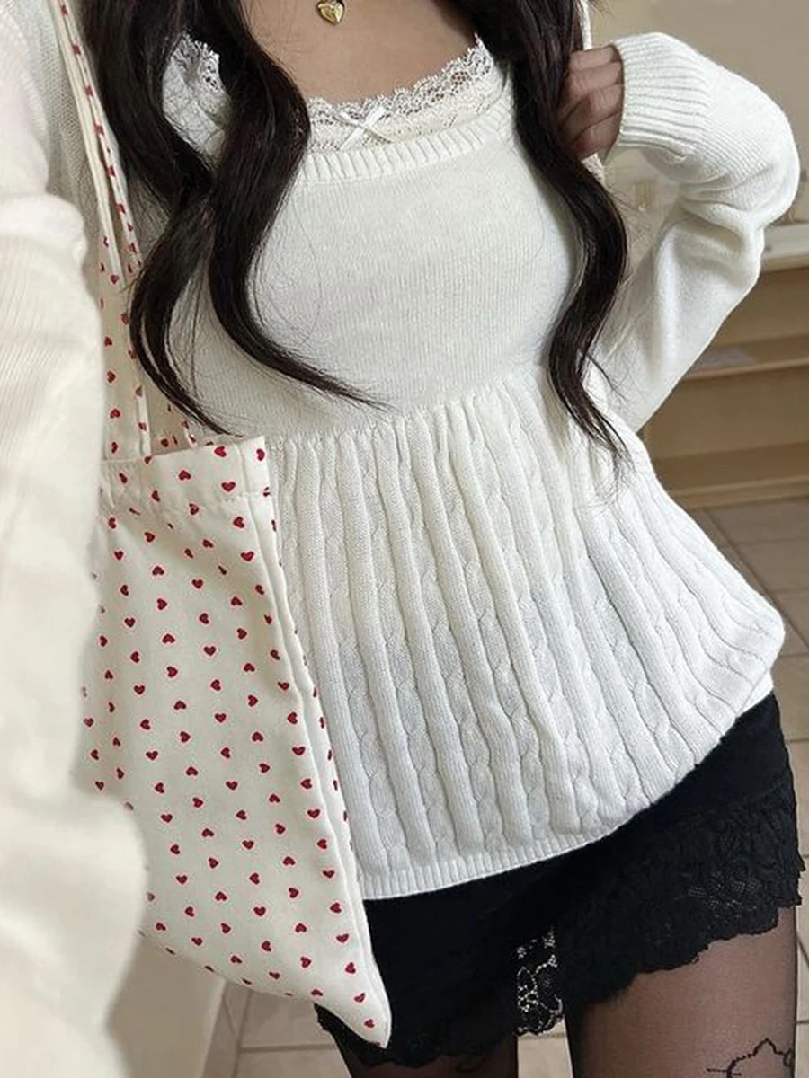 Damskie wiosenne jesienne bluzki z dzianiny w jednolitym kolorze z długim rękawem i dekoltem w kształcie litery U