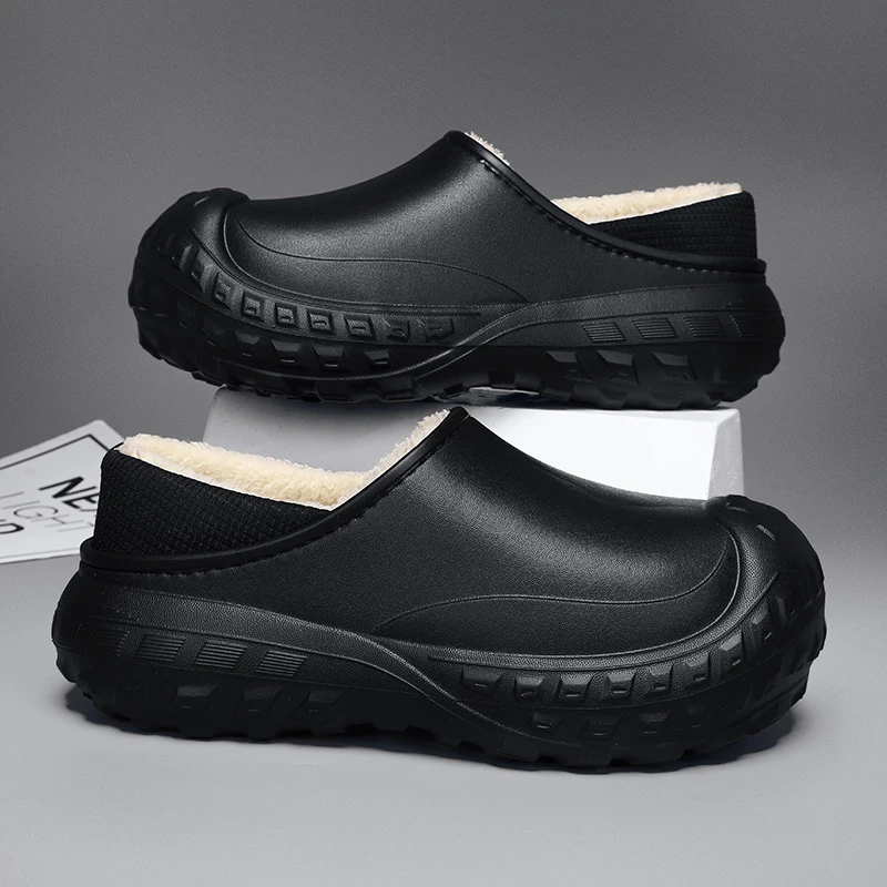 

New Fashion Cotton Slippers Men Winter Warm Home Cotton Shoes Waterproof Garden Shoes Indoor Slip on Concise Shoes
