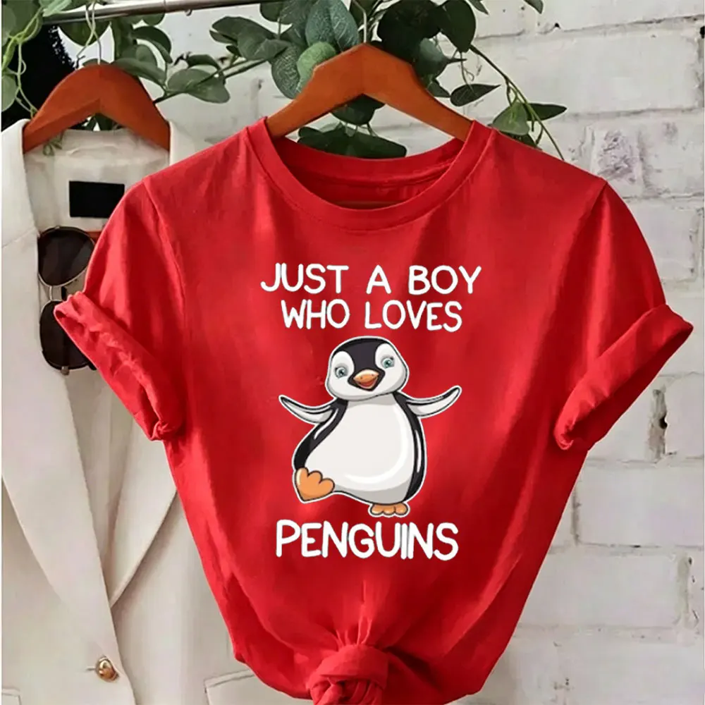 Just A Boy Who Loves Penguins Shirt Penguin Youth Tops Penguin Lover Gift Men Short Sleeved Tops Kawaii Cartoon Penguin Clothes