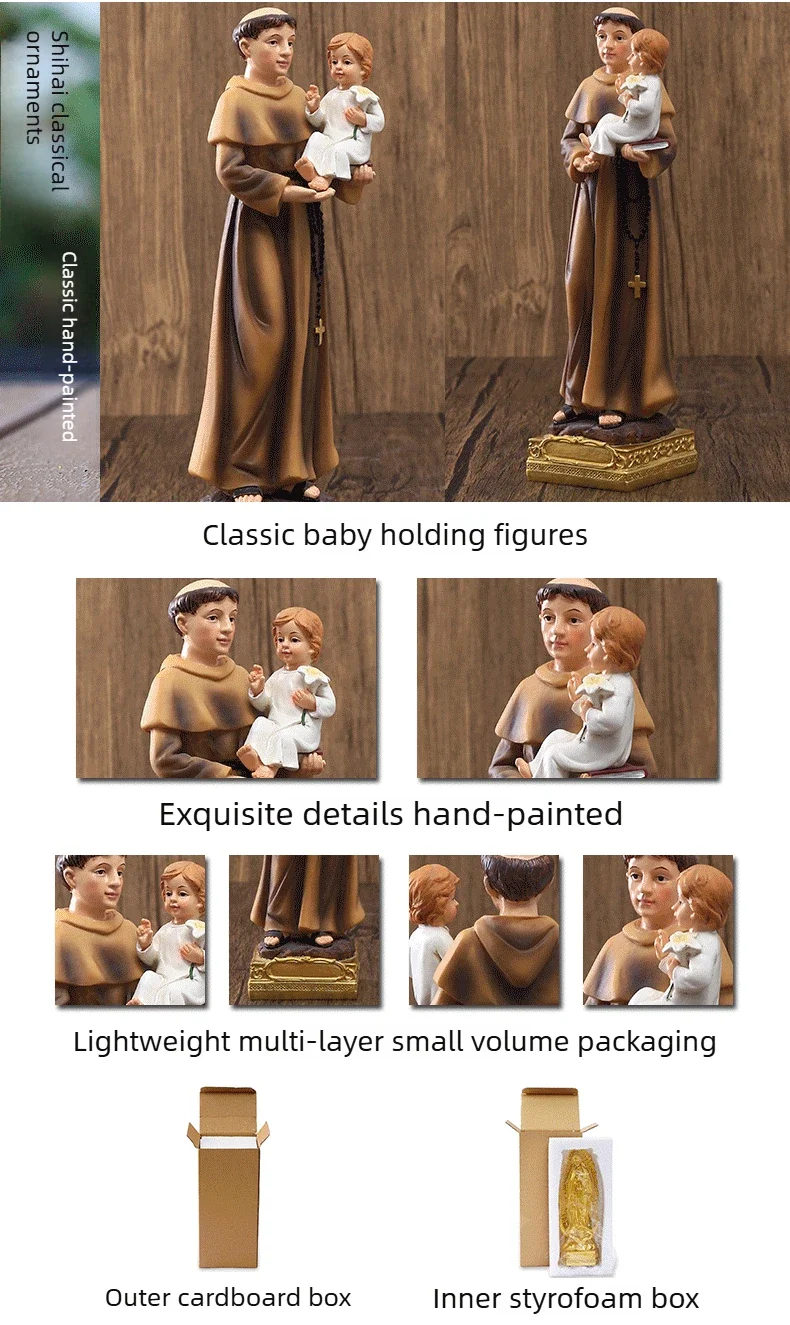 

1pcs Saint Antonio Statue Icon Catholic Saint Family Prayer Ornaments Jesus Christ Home Decoration Resin Crafts