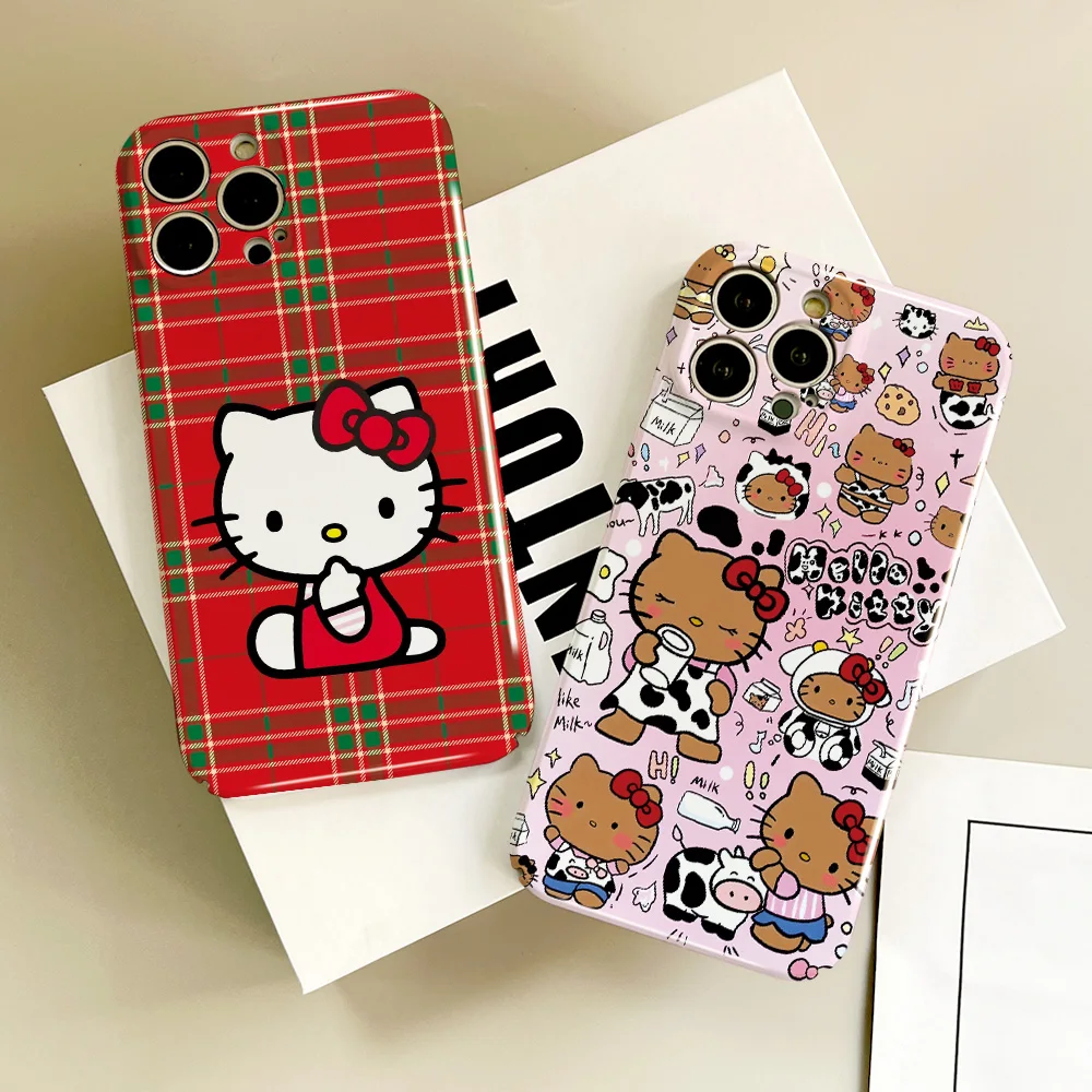 MINISO Cartoon Hello K-Kitty Phone Case For Samsung S23 22 21 Fe Ultra Plus A04 33 5G All-inclusive Glossy Hard Cover Film Shell