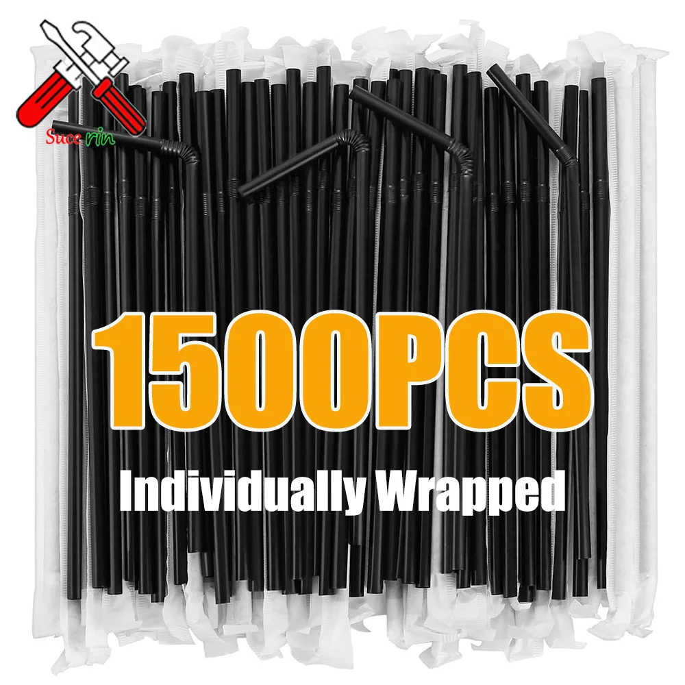 50-1500 個ストロー黒プラスチックストロー個別包装 rietjes 柔軟なバーパーティーキッチンアクセサリー卸売