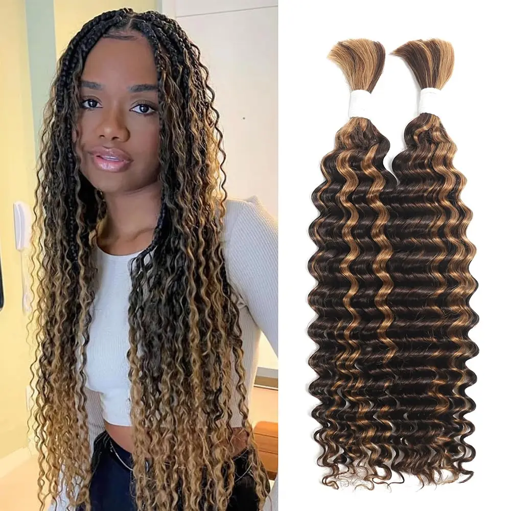 P430 Deep Wave Bulk menschliches Haar 100% unverarbeitetes brasilia nisches jungfräuliches Haar 2 Zöpfe 100g menschliches Haar mikro geflochten ohne Schuss faden