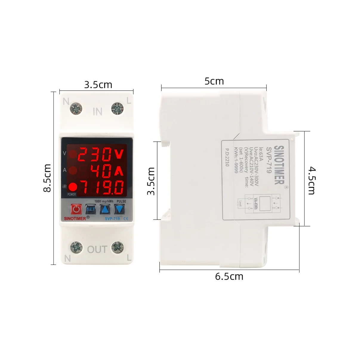 SINOTIMER 63A Adjust Voltage Relay over Under Voltage Protector over Current Limit Wattmeter KWH Energy Meter Power Comsumption