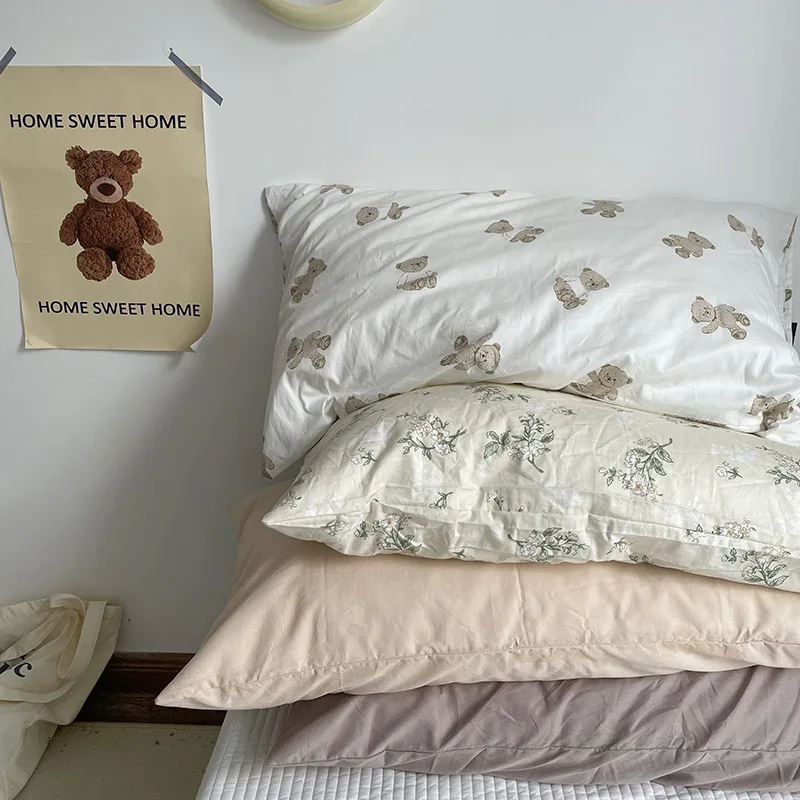 Joylove Ins Solid Color Cotton Washed Cotton Pillowcase A Set Of Household Cotton Pillowcase Flower Single Pillow No Filling
