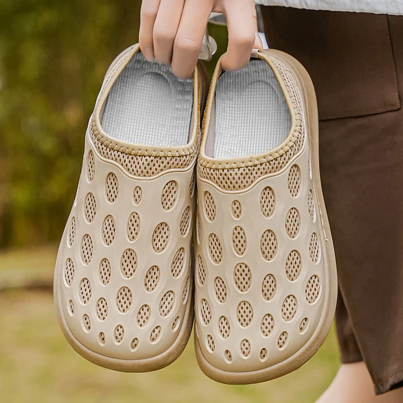 شباشب باوتو نصف شبشب للرجال للشاطئ في الهواء الطلق صيفي جديد عصري ومتعدد الاستخدامات وقابل للتنفس وغير رسمي بنعل ناعم كسول