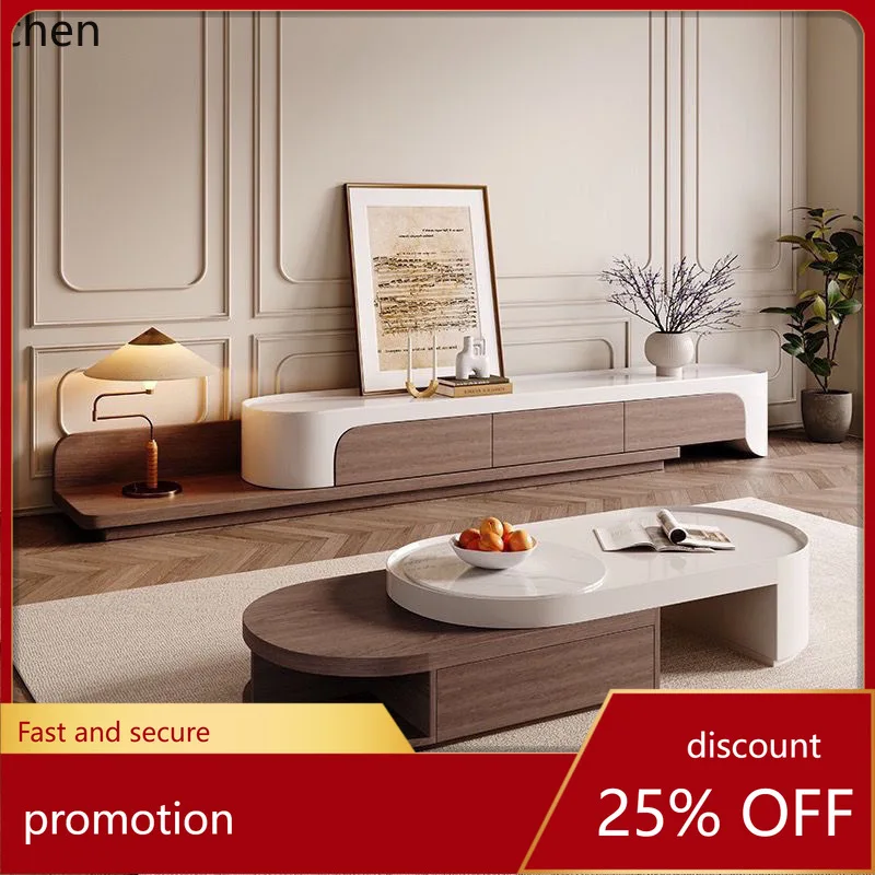 ZML Coffee Table Living Room Home Small Apartment Modern Minimalist Solid Wood Extendable Combination TV Cabinet