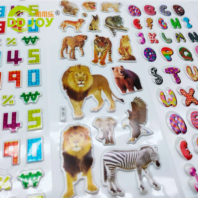 20 Sheets Count Dinosaurs & Butterflies & Flowers & Car Different Theme Label DIY PVC Cartoon Cheap 3D Puffy Sticker for Kids